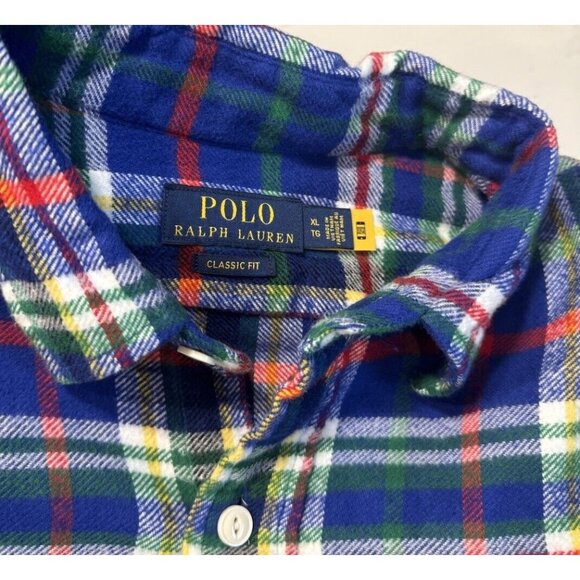 Polo Ralph Lauren Men's Classic Fit Flannel Blue Plaid Workshirt Sz XL NWT $148 - Picture 11 of 12